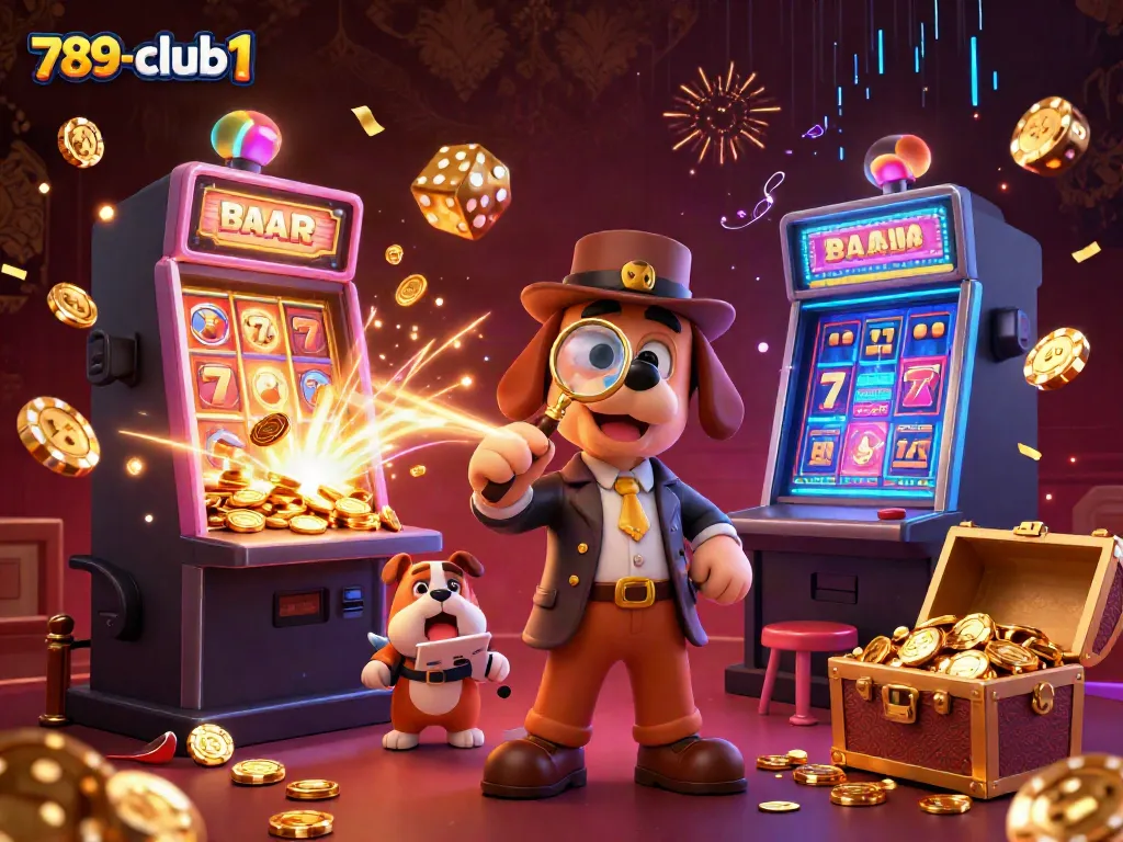 Engaging scene with the detective bloodhound examining poker chips at 789-club1 casino.