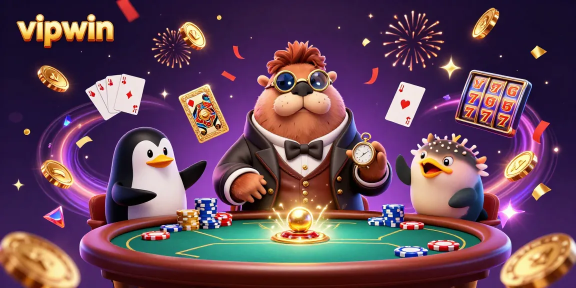Play games with vipwin at an underwater casino table featuring a jolly walrus and mystical elements.