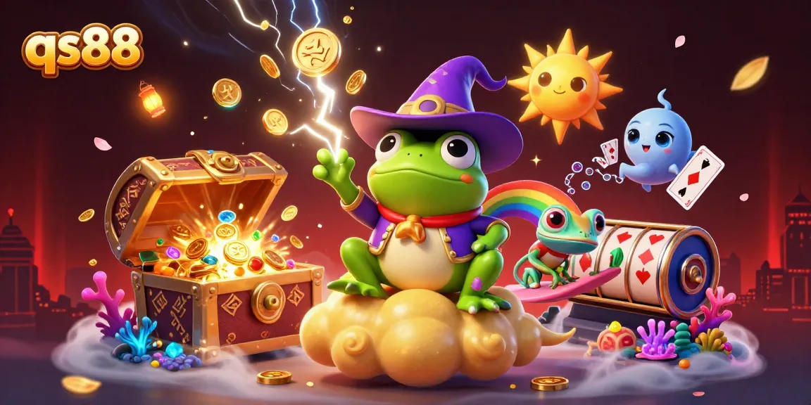 Engage with qs88's exciting gameplay in this vibrant 3D illustration featuring a festive gaming atmosphere.