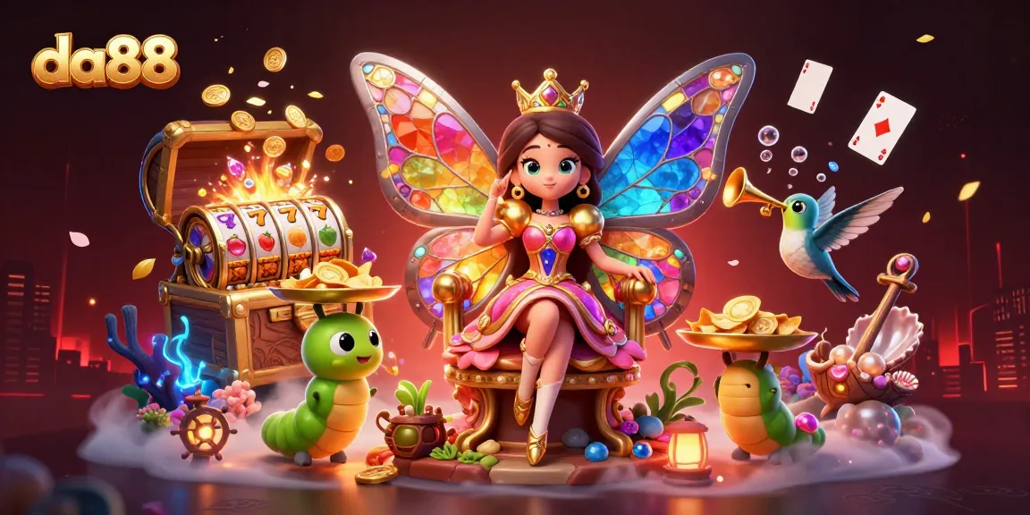 Engage in thrilling gameplay at da88 with vibrant 3D casino illustration showcasing dynamic slot elements.
