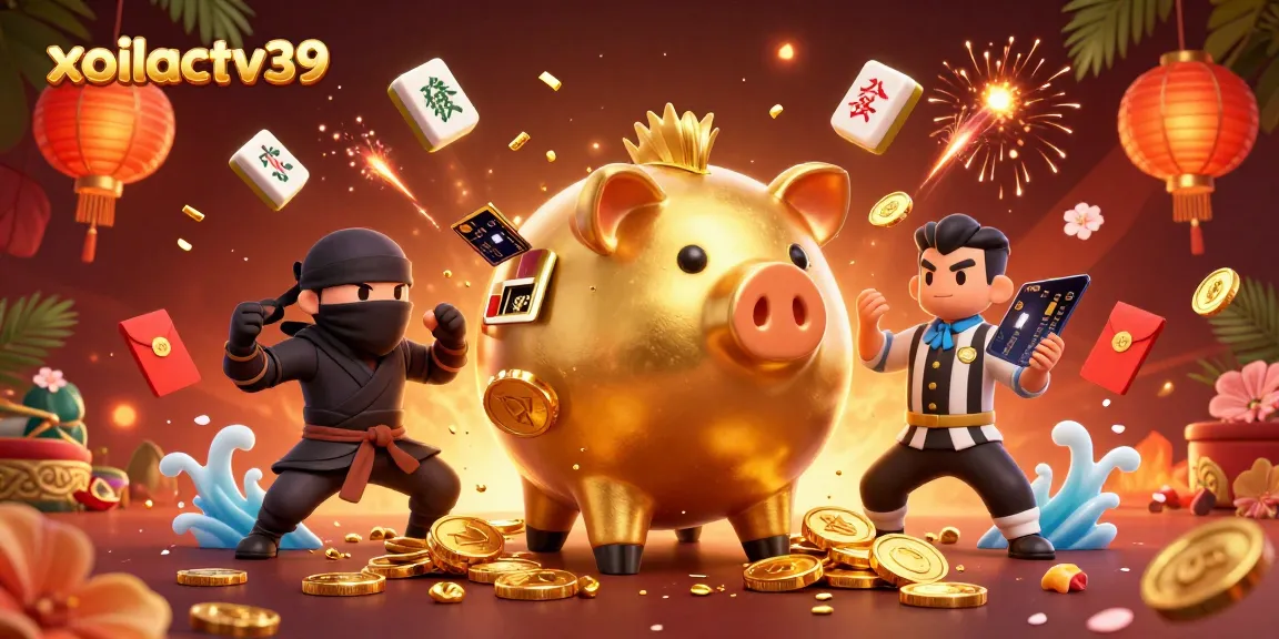 Engage in exciting gambling with xoilactv39's vibrant casino illustration of animated characters and symbols.