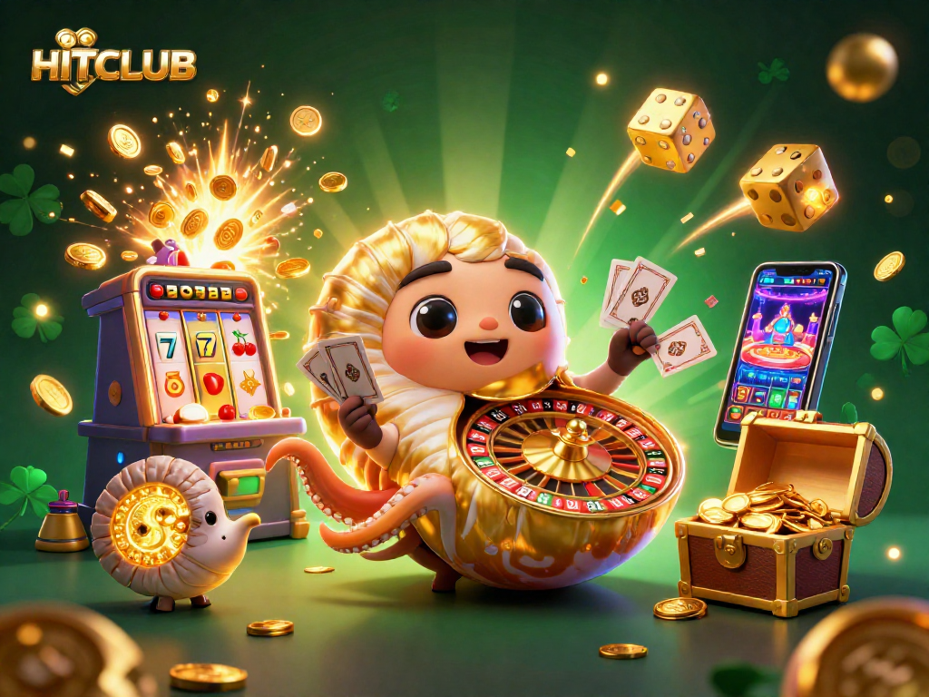 Experience the excitement of HITCLUB with a vibrant 3D casino scene featuring immersive game elements.