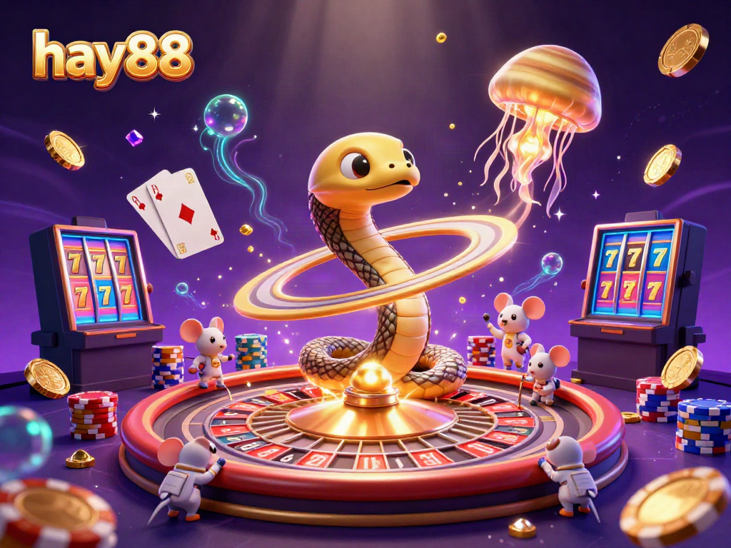 Place bets on hay88 with animated astronaut mice around a cosmic roulette wheel.