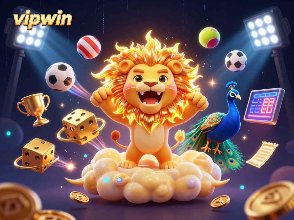 Experience the excitement of vipwin gaming with dynamic sports elements and a vibrant 3D illustration.