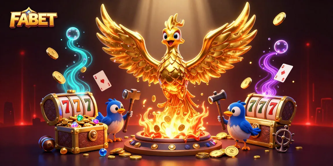 Experience FABET's exhilarating casino adventures with a golden phoenix and vibrant gaming elements!