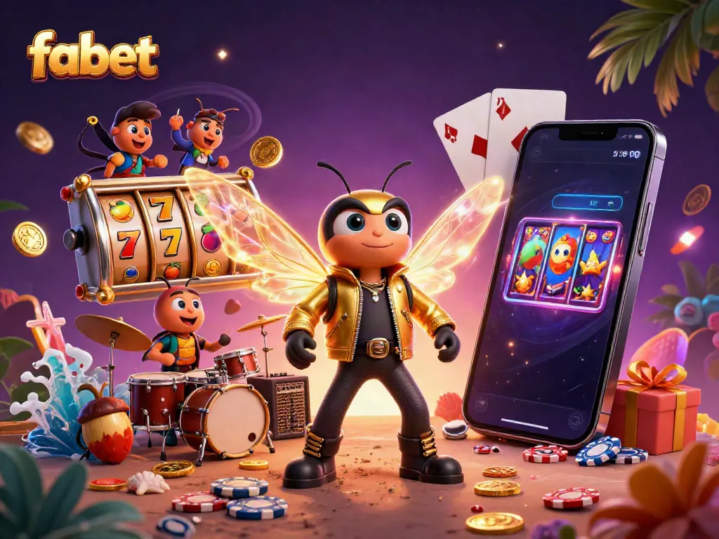 Experience the vibrant world of fabet with a dynamic casino scene featuring an electrifying rock star cicada.