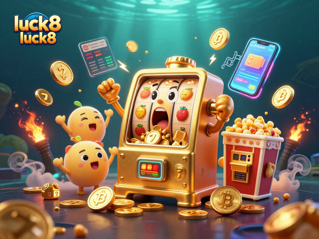 Experience a thrilling jackpot with the luck8 link luck8 slot machine scene, featuring vibrant 3D elements.