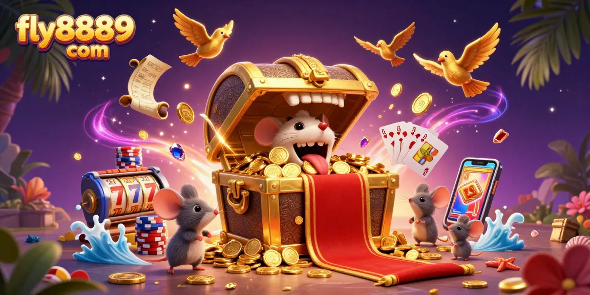 Experience the excitement of fly8889 com with dynamic slot reels and shimmering casino elements in this vibrant illustration.