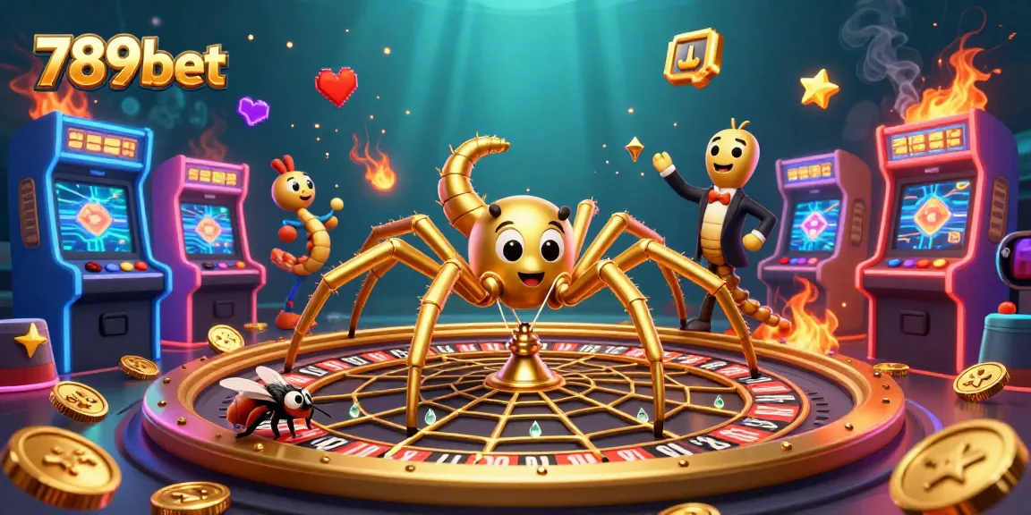 Engage with 789bet's thrilling roulette scene featuring a golden spider and lively characters.