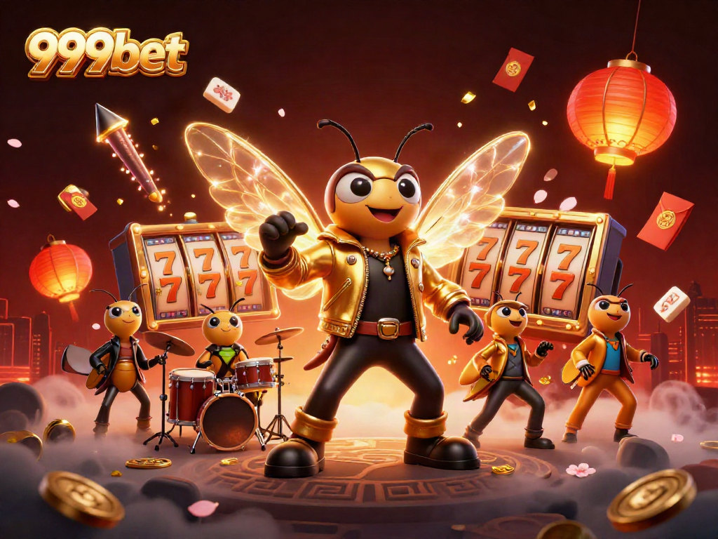 Experience the thrill of 999bet with a vibrant rock star scene celebrating casino excitement.