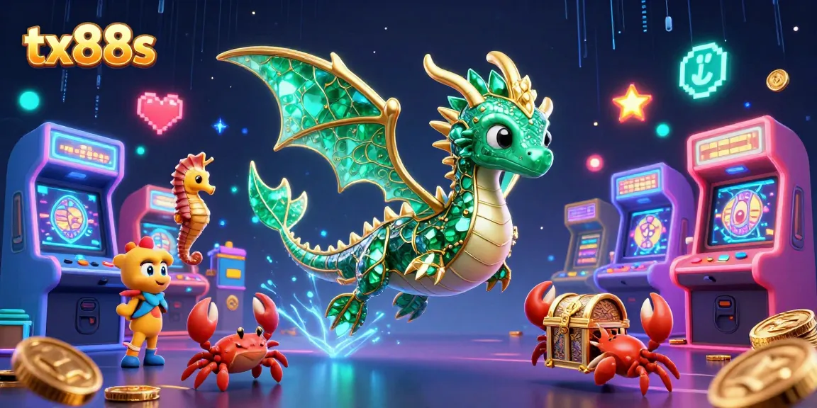 Engage with tx88s exciting games featuring a vibrant sea dragon and colorful arcade elements.