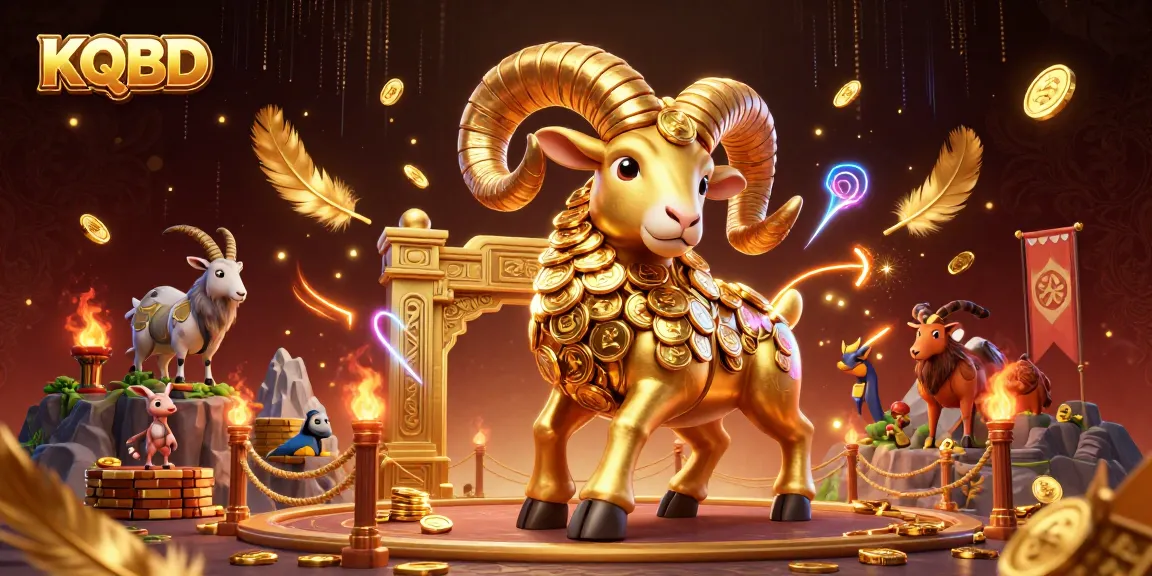KQBD showcases a golden ram charging through a temple gate amidst dynamic gambling elements, embodying excitement.