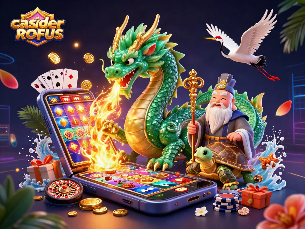 Engage with casino sider uden ROFUS by enjoying dynamic game elements around a jade dragon and turtle sage.