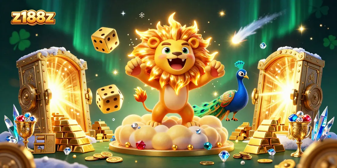 Win big at z188z with vibrant gaming characters amidst dazzling treasures and casino flair.