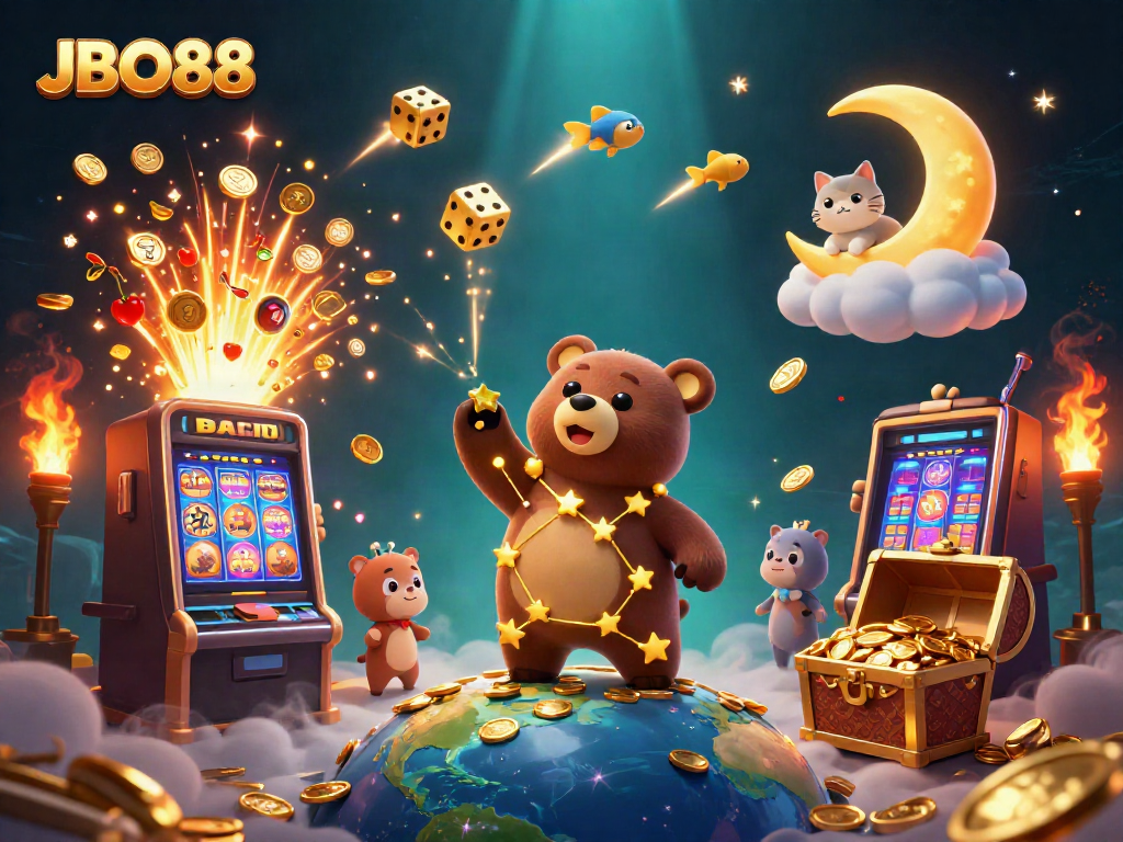 Experience JBO88's thrilling jackpot excitement with golden stars, coins, and vibrant casino elements.