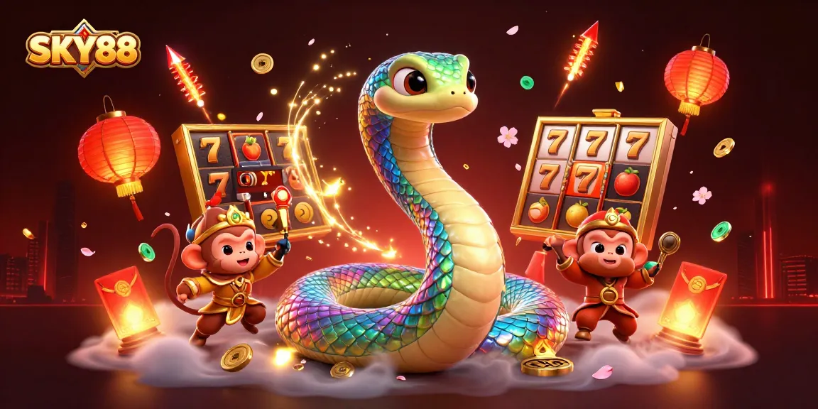 Immerse in the colorful world of SKY88 where a rainbow serpent and monkey king bring slot adventures to life.