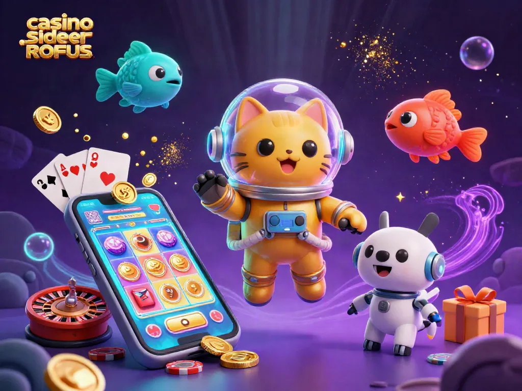Engage with casino sider uden ROFUS featuring a vibrant 3D scene with characters and dynamic gambling elements.