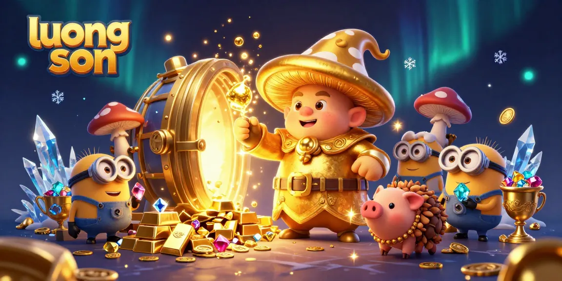 Experience the thrill of luong son with a magical scene featuring a wizard and treasures in this casino illustration.