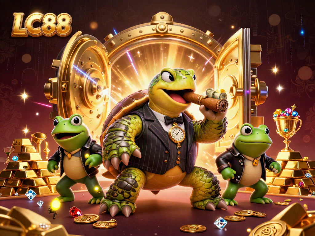 Engage with LC88's dynamic casino world featuring a snapping turtle and bullfrog enforcers.