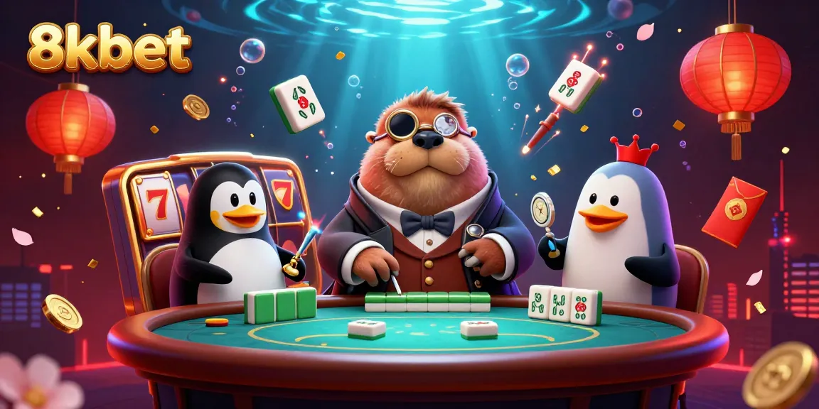 Play poker with 8kbet's jolly walrus in a vibrant underwater casino scene full of animated slot reels.