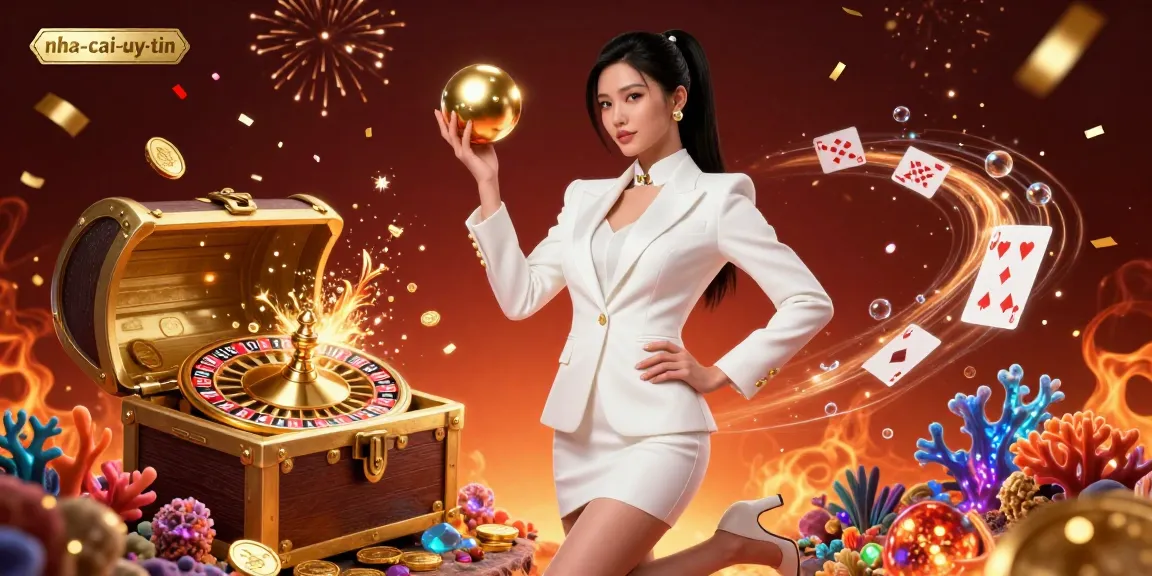 Engage with nha-cai-uy-tin in a vibrant casino scene featuring a stylish dealer holding a roulette ball, surrounded by luxury elements.