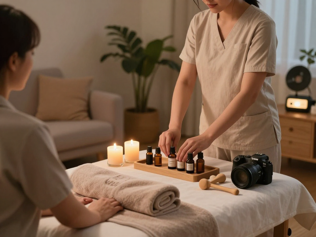 Relaxing 용산출장마사지 setup in a cozy home environment with soothing ambiance.