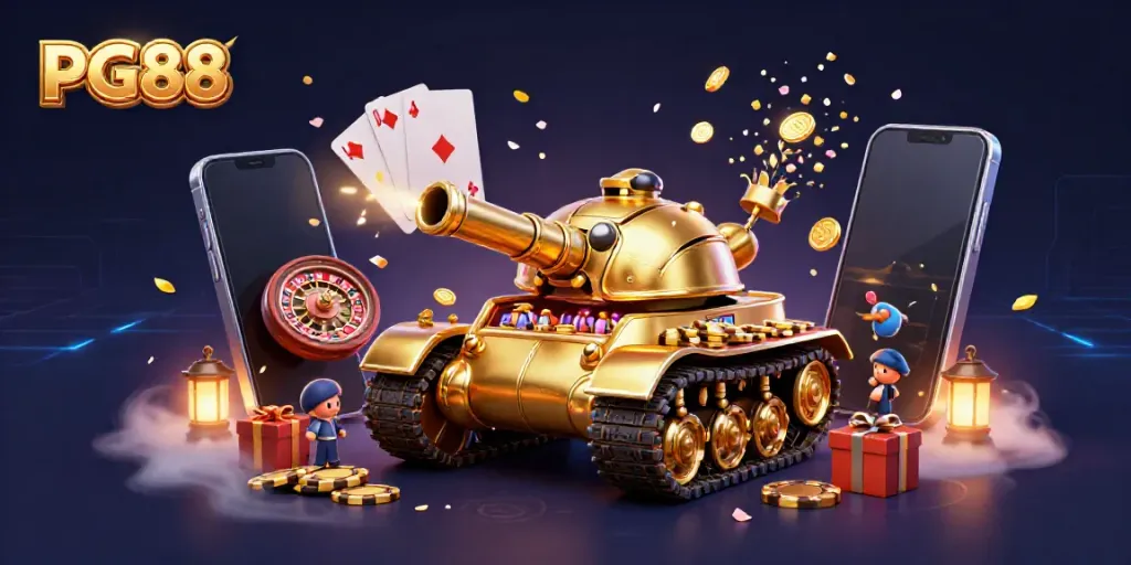Experience the exhilarating world of PG88 with a vibrant casino scene exploding with action.