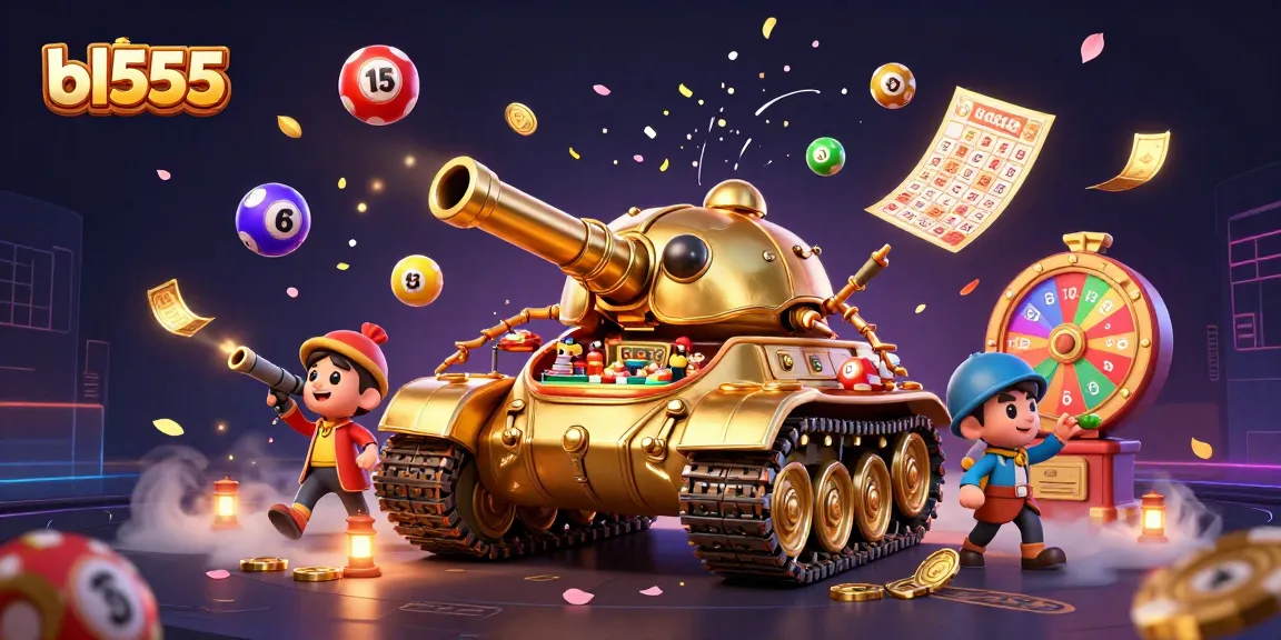Experience thrilling games at bl555 with vibrant scenes featuring dynamic lottery balls and a miniature casino.