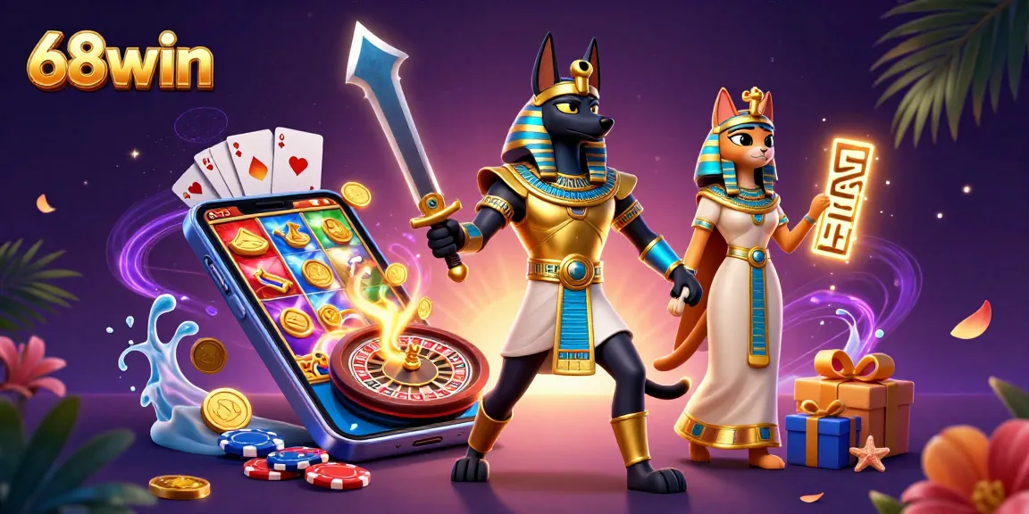 Experience thrilling wins with 68win's exciting casino elements in a vibrant 3D scene