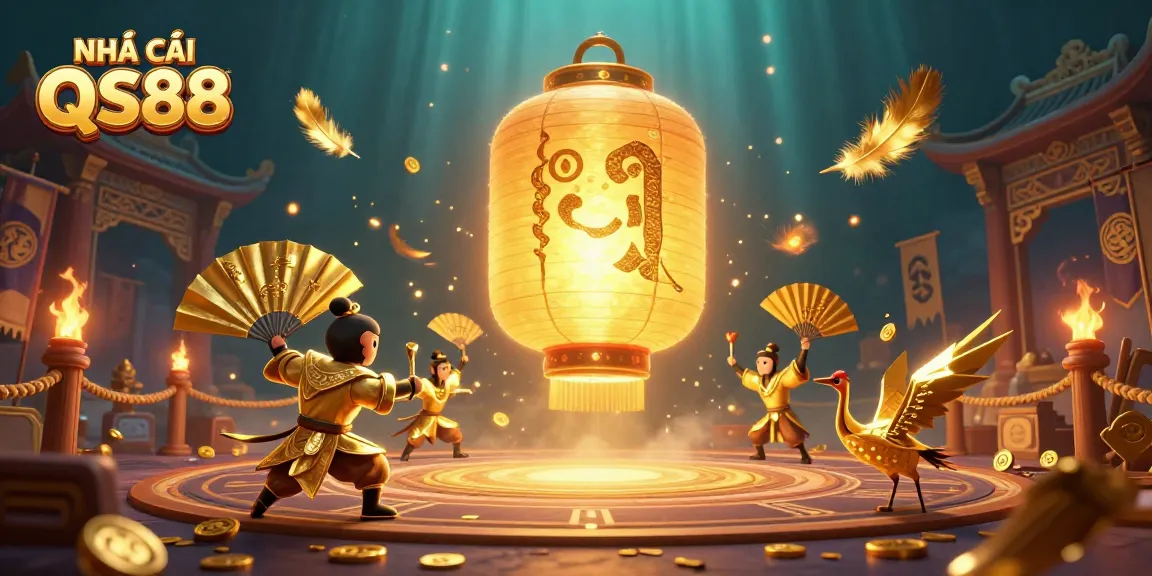 Engage in dynamic gameplay with NHÀ CÁI QS88 featuring a vibrant casino scene alive with golden lanterns and exciting action.