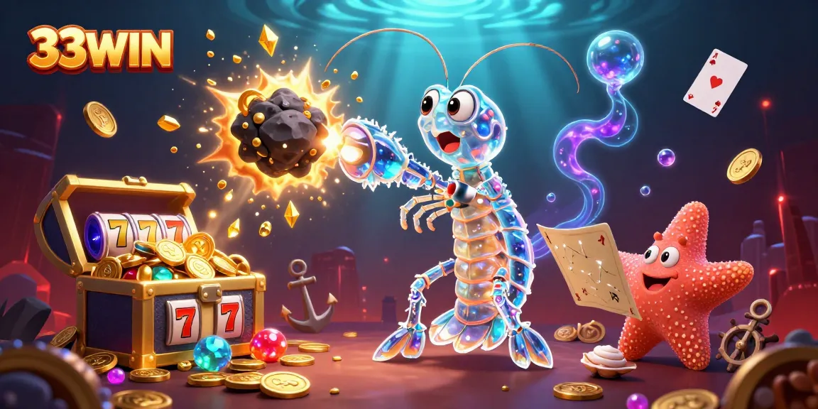 Experience thrilling gameplay at 33WIN, where the excitement of slot reels meets underwater adventure in a vibrant illustration.