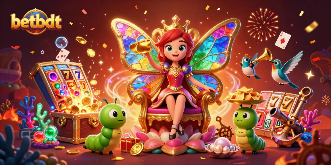 Experience the colorful energy of betbdt in this vibrant casino illustration with a butterfly queen.