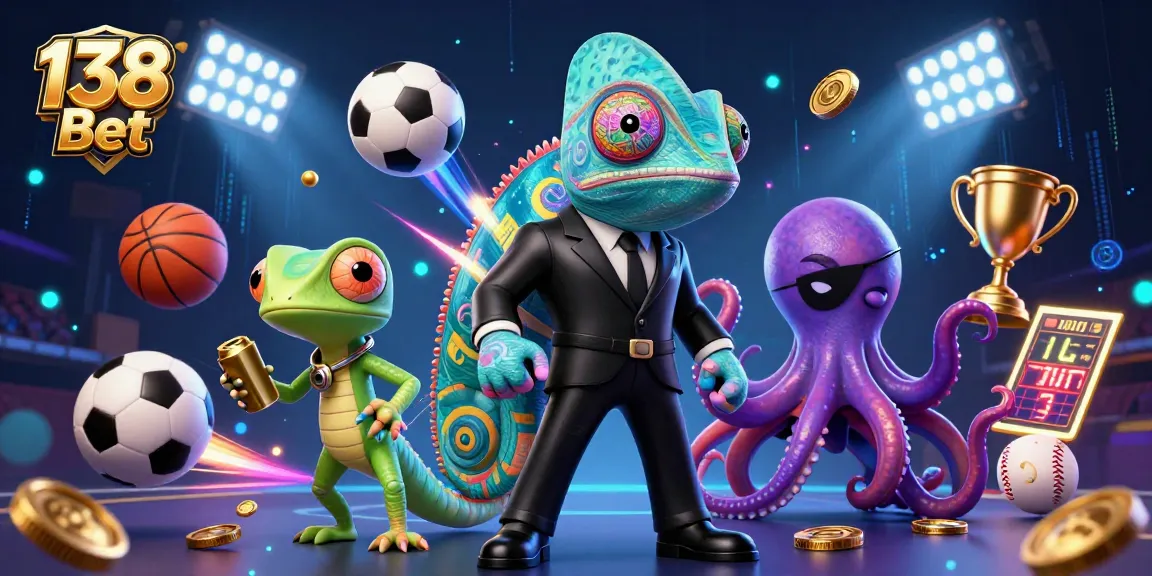 Experience winning strategies with 138 Bet in this dynamic casino scene showcasing fun sports and betting elements.