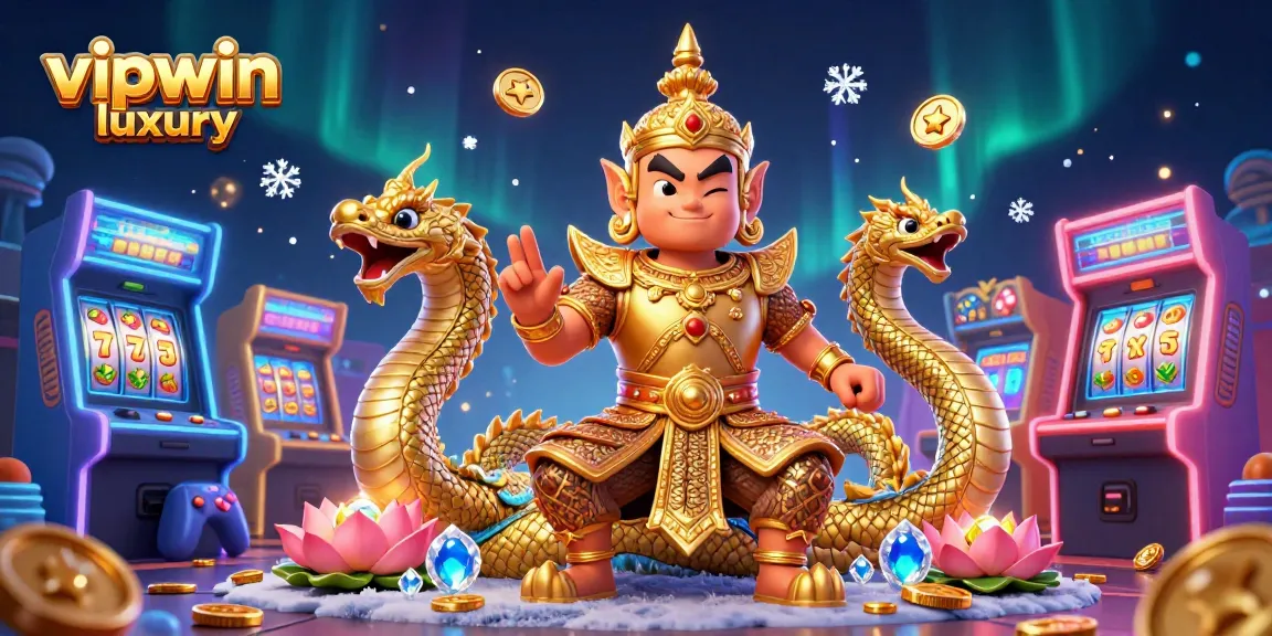 Experience thrilling wins with vipwin luxury in a vibrant casino scene featuring a guardian and game elements.