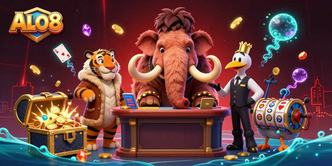 Join ALO8's vibrant casino scene where characters enjoy games surrounded by treasure and excitement.
