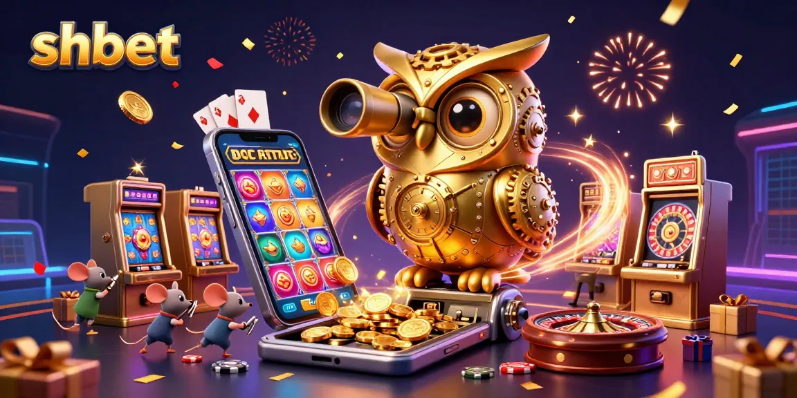Experience winning moments at shbet with a mesmerizing casino scene, featuring a clockwork owl and playful mice.